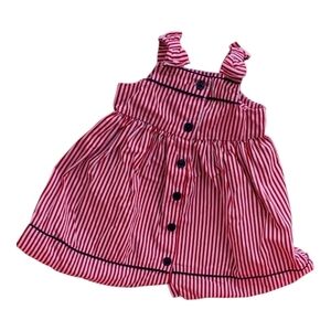 Red and White Striped Dress with Black Buttons